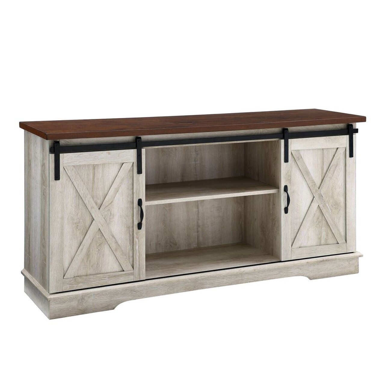 Offex 58" Sliding Barn Door TV Media Stand Console - White Oak
